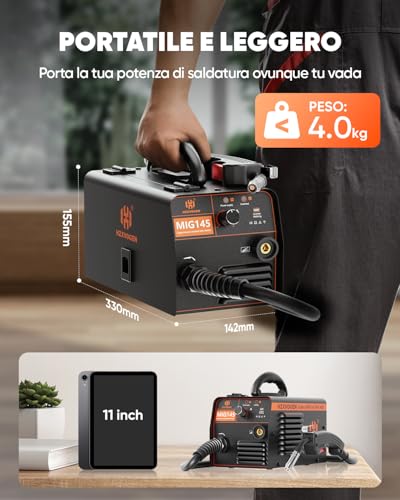 No Gas Continuous Wire Welding Machine, 145A Mini Portable Welding Machine with 1 kg Cored Wire 0.8 mm, Inverter MIG Welding Machine