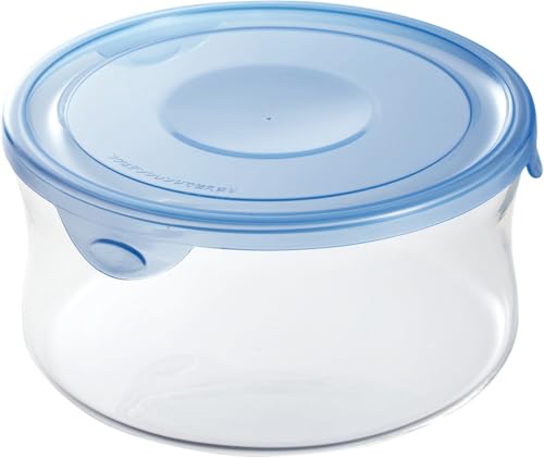 iwaki(イワキ) NEWパック&レンジ アクアブルー 丸型 容量840ml φ14.1×H7cm B7402BLN 保存容器 耐熱容器 キャニスター 大容量 耐熱ガラス 電子レンジ可 食洗器可
