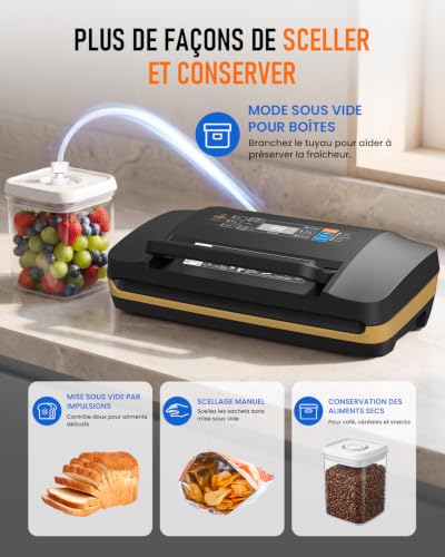 AbleMark Professional Household Vacuum Sealer 95 kPa, 18 in 1 Food Vacuum Packaging Machine, Double Seal Vacuum Sealer, Integrated Cutter, Dry/Wet, Sous Vide