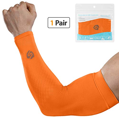 SHINYMOD Cooling Sun Sleeves 2018 Newest Upgraded Version 1 Pair/ 3 Pairs UV Protection Sunblock Arm Tattoo Cover Sleeves for Men Women Cycling Driving Golf Running-(1 Pair Orange)