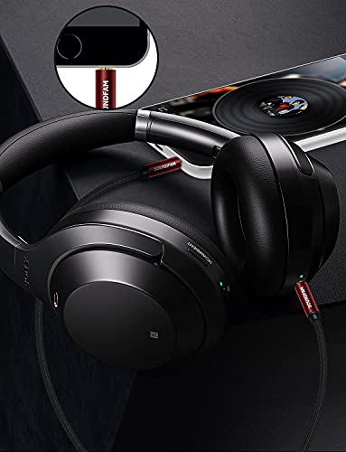 3.5mm AUX TRRS Audio Cable [New Wine Red 5ft/1.5m] SOUNDFAM 24K Gold-Plated Cotton Braided Male to Male 4 Pole Stereo Auxiliary Cord for Headphone,MP3,Home Stereos,Speaker,Car,Tablets