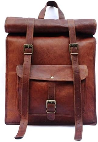 Handmade Genuine 17 inch leather laptop computer macbook backpack rolltop