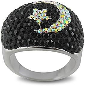 Rianbow Moon and Star on Black Multi Preciosa Crystal Stone Setting on Ferdio Glue Finger Ring Size Q