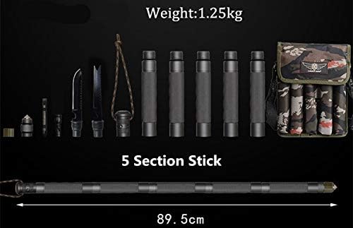 YAOHM Multifunctional Aluminium Alloy Survival Sticks 4/7/8/9 Sections Joinable Alpenstock Outdoor Defense Tactical Stick for Camping,5SectionStick