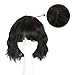 DEYNGS Fashion Short Wavy Wigs With Flat Bangs Natural Black Synthetic Full Wigs For Women None Lace Wigs That Look Real Heat Resistant +Free Wig Cap (BLACK)