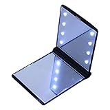 KOLIGHT Folding Portable Compact Pocket 8 LED Lights Turn ON/OFF Makeup Mirror with Magnifying Features (Black)