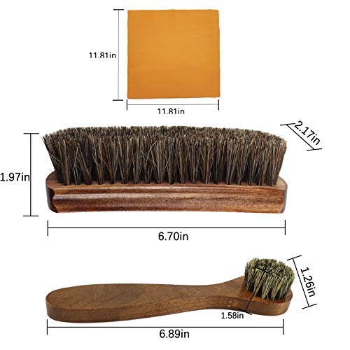 Shoe Shine Tool Set, 100 Brown Solid Wood Horse Hair Shoe Brush, Long