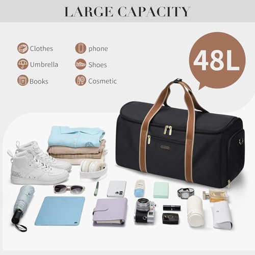 Travel Bag Convertible 2 in 1 Women's Handbag Foldable Clothes Bag Sports Bag for Business Trips and Weekend Getaways (Nero)