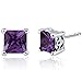 Simulated Alexandrite Princess Cut Earrings Sterling Silver Rhodium Nickel Finish 3.00 Carats
