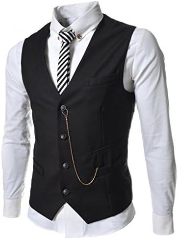 iRachel Mens Sleeveless Chain Point Casual Slim Fit Business Suit Vest Waistcoat