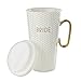 White Ceramic Travel Mug & Lid: 18 Oz Coffee Mug for Bride - White & Gold Bridal Mug with Handle