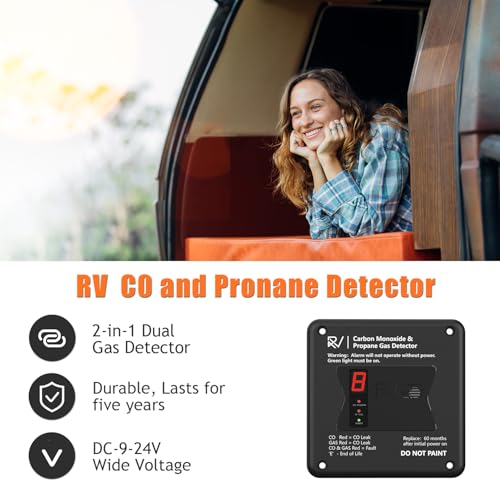 RV C0 and Propane Detector, Replacement for Old Detector #31011, TIDOOS 2 in 1 C0/LP Gas Monitor with Digital Display, DC 12V, Flush Mount, Black