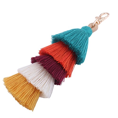 ZOONAI Colorful Tassels Charm Keychain Car Keyring Holder Bag Wallet Purse Decorations (A)