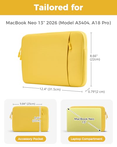 ProCase Funda para MacBook Neo 13 Pulgadas 2026 (A3404 A18 Pro), Bolsa Resistente con Forro Suave y Bolsillo Delantero para Lápiz y Cargador - Amarillo Limón