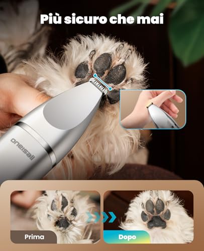 oneisall 4 in 1 Silent Dog Cat Clipper, Waterproof IPX7 Dog Shaver, Professional Cat Shaver, Trimmer and Sharpener for Body, Paws, Eyes, Ears, Face (White)