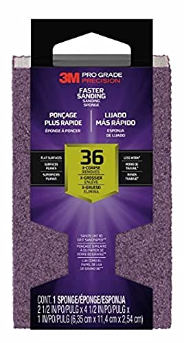 Pro Grade Precision - Esponja abrasiva 3M Faster Sanding Block, Grano 36 (Extragrande), 24003TRI-XC-B, 6,3 cm x 11,3 cm x 2,5 cm, 12/Paquete Gris