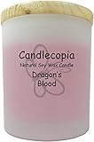 Candlecopia Dragon's Blood Scented Soy Candle - A potent and earthy fragrance infused with cedarwood, orange and patchouli essential oils - 80+ Hours Burn Time in 14 oz Frosted Jar with Wooden Lid