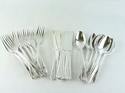 144-Piece Silver Plastic Cutlery Set - Thumbnail 2