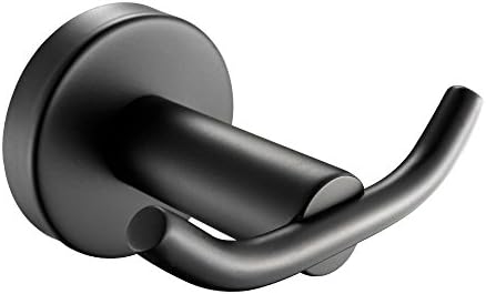 QiuQiu 304 Stainless Steel Matte Black Finished Bathroom Double Towel Hook Modern Towel Robe Hook Kitchen Coat Cloth Wall Hanger Round Base