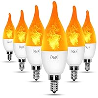 YEAHBEER E12 Flame Bulb LED Candelabra Light Bulbs,1.2 Watt Warm White LED Chandelier Bulbs,1800k Non-Dimmable Candle Light Bulbs, Flame Tip(6 Pack)