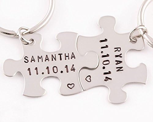 2 Piece Personalized Anniversary Date Keychains | Name &amp; Date