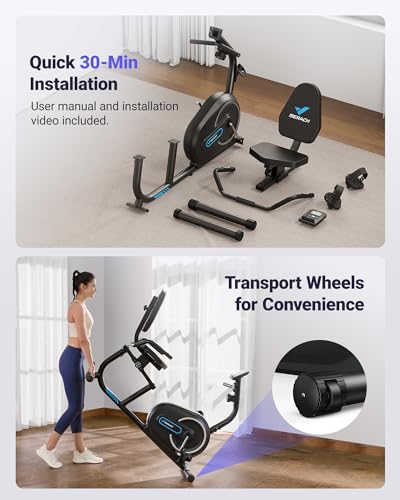 MERACH Recumbent Exercise Bike Cardio Equipment, Stationary Bike with Smart Bluetooth and Exclusive App Connectivity Stepper, LCD, Heart Rate Handle,Elliptical Cross Trainer Magnetic Recumbent Cycle
