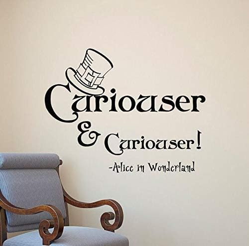 GUVICINIR Alice in Wonderland Wall Decal Quote Mad Hatter Wall Decals Curiouser Curiouser Hat Vinyl Stickers Nursery Kids Bedroom Dorm Interior Design Wall Art Home Decor