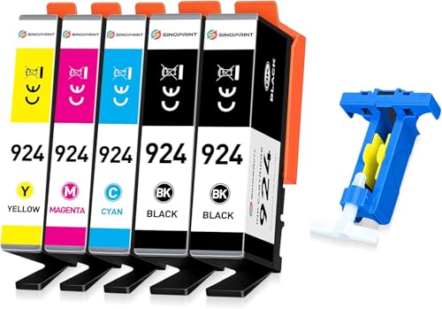 SINOPRINT 5 Pack 924 Cartouches d'encre pour HP 924 Multipack Compatibles avec HP OfficeJet Pro 8122e 8124e 8130e 8120e 8120 8132e 8125e 8135e 8138e 8139e 8122 8123 8125 8128 8133(Pas de Puce)