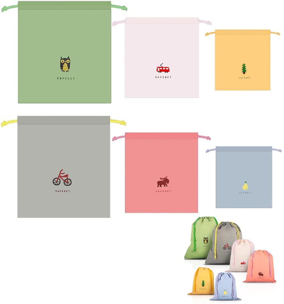 LATRAT 6 Pcs Waterproof Sports Bag Drawstring Gym Bag Plastic Sack Nursery Men Child Toiletry Storage Bag (3 Sizes), multi-coloured