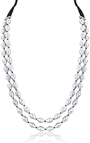 Ahilya Jewels Indian Ethnic Sterling Silver Dual Strand Dholki Bead Necklace