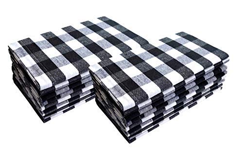 Cloth Dinner Napkin Gingham Plaid Check Fabric-18X18 Black White, Wedding Napkins, Cocktails Napkins, Fabric Napkins, Cotton Napkins, Mitered Corners & Generous Hem, Dinner Napkins Set of 12