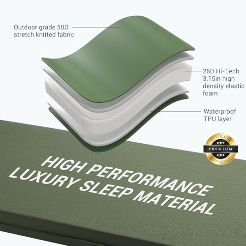Elegear Colchoneta Camping Inflable Individual 8CM Espesor Extra, Verde | Espuma Memoria Colchón Autohinchable con Almohada, Impermeable & Plegable para Acampar Tienda Viaje en Coche Hogar