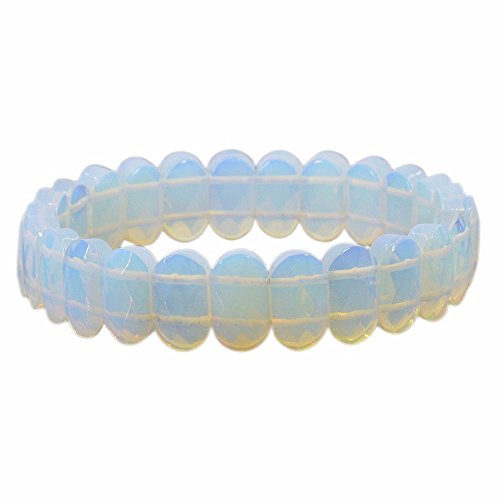 Synthetic Opalite Moonstone Glass Faceted 14mm Oval Beads Stretch Bracelet 7