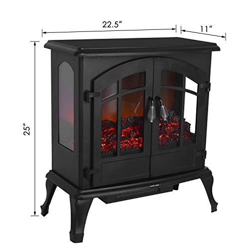 femor 25" Electric Fireplace, Adjustable 3D Realistic Flame Effect & Temperature, Portable 1400W Indoor Space Freestanding Heater with Overheating Safety Protection
