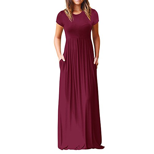 Todaies Women's Print Maxi Dress, Casual Sleeve O-Neck Tank Long Dress (XL, Wine Red 8)
