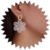 Yheakne Boho Resin Flower Dangle Earrings Vintage Cz Flower Earrings Acrylic Flower Stud Earrings Plastic Rose Patel Earrings Jewelry for Women