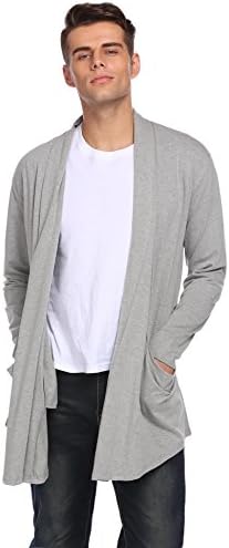 Vansop Men's Ruffle Shawl Collar Long Sleeves Draped Cardigan Sweater with Pockets S-XXL