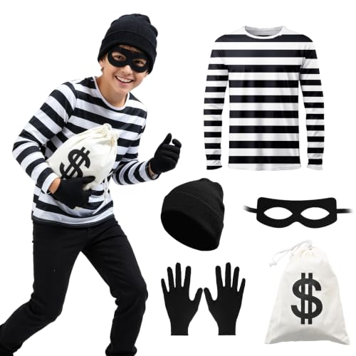 ZUADOKL Robber Costume, Burglar Costume Shirt with Thief Accessories Halloween Costume Set (110) at Amazon
