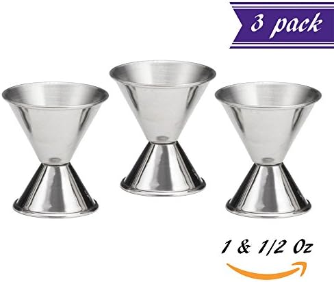Set of 3 Double 1/2 & 1 Oz Bar Jigger, Stainless Steel Jigger for Shot Glasses, "Pony" Measuring Tool for Cocktails, 1 by 1/2-Ounce