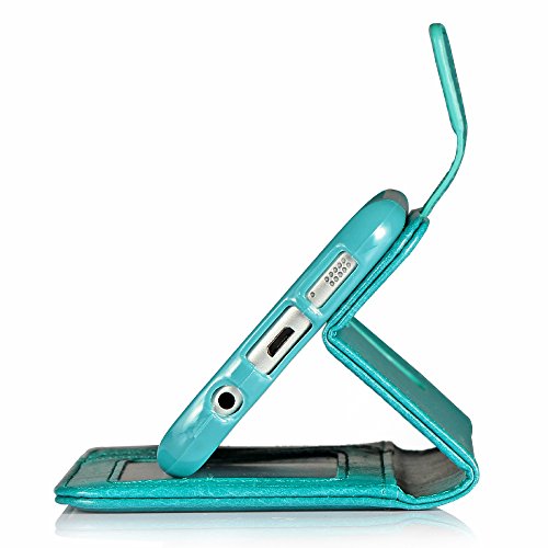 Samsung Galaxy S7 Edge Case, HLCT PU Leather Case, with Soft TPU Protective Bumper, Built-in Kickstand, Cash and Card Pockets (Teal)