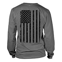 Distressed Black USA Flag - United States Unisex Long Sleeve Shirt (Charcoal - Back Print, Large)