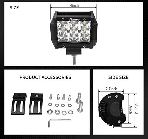 AAIWA LED Pods, 27W LED Light Bar Driving Fog Lights 4" LED Bar 2 PCS Spot LED Lights Triple Row Off Road Light LED Work Light for Truck SUV ATV Boat Jeep Light,2 Years Warranty