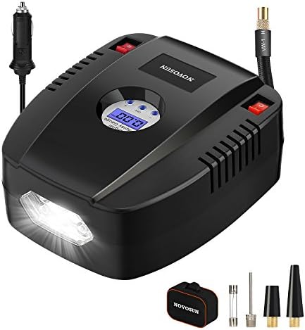 novosun Portable Air Compressor Pump,12V 160 PSI Auto Digital Tire Inflator,The LED Light with Switch Tire Pump for Car,Bicycle,Basketball,Air Boat and Other Inflatables