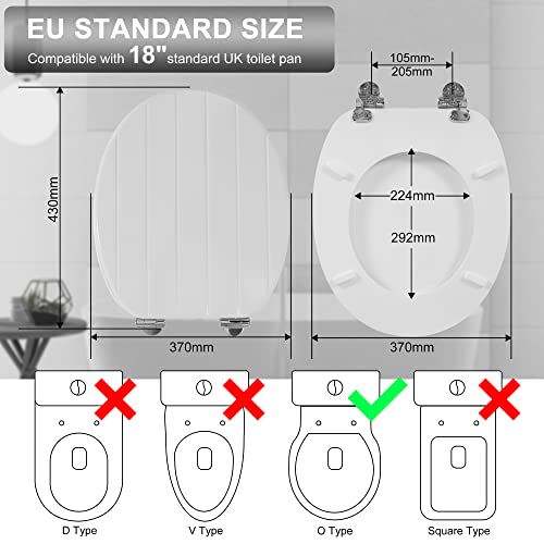 Angel Shield White Wooden Toilet Seat Antibacterial Adjustable Hinges Toilet Seat Fits Never Slips for Bathroom with Soft Close and Quick Release for Easy Clean and Assembly (Soft Close, White)