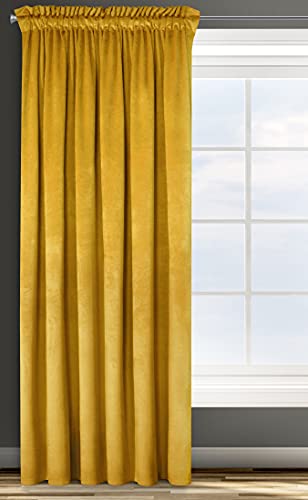 Eurofirany Design91 ROSA Soft Plain Opaque Velvet Curtain with Rufflette Tape For Rail - 1 Unit, Fluffy Panel Drape Classic Glamour Elegant Living Room, Bedroom, W53 x L118, Black