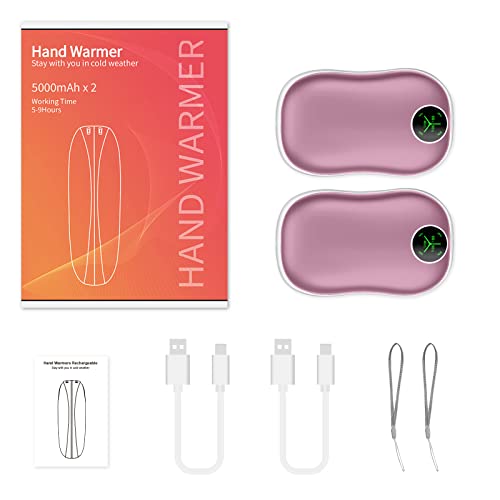 Hand Warmers Reusable, 5000mAhX2 Hand Warmer Power Bank ,Rechargeable Magnetic Electric Pocket Warmers,3 Heat Levels for Women, Men (Pink)