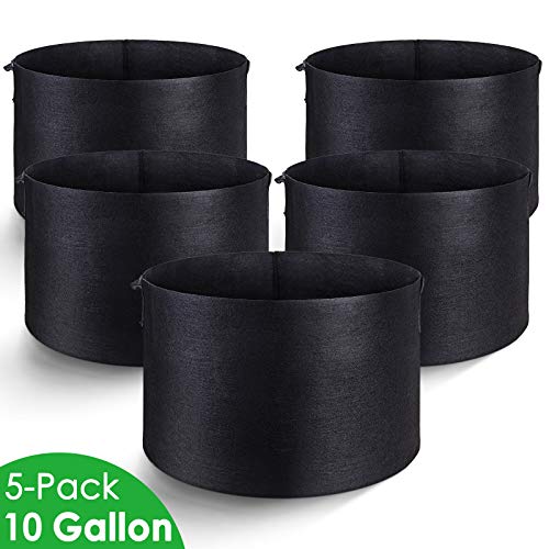 MAXSISUN 5-Pack 10 Gallon Plant Grow Bags, Heavy Duty Thickened Non-Woven Aeration Fabric Pots Container with Reinforced Handles for Gardening