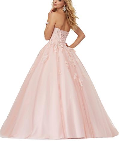 Eldecey Women's Lace Applique Floor Length Tulle Ball Gown Quinceanera Dress