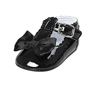 Meckior Infant Baby Girls Soft Sole Prewalker Crib PU Leather Mary Jane Shoes Princess Light Shoes 0-18 Months