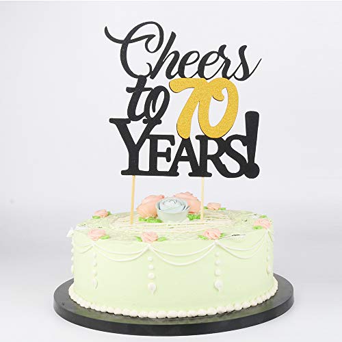 LVEUD Happy Birthday Cake Topper Black Font Golden Numbers Cheers to 70 Years Happy Birthday Cake Topper -Wedding,Anniversary,Birthday Party Decorations (70th)